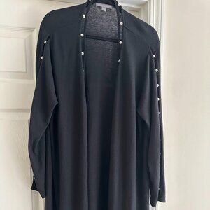 Jessica London Women Black Cardigan Duster W/Pearl Trim Cutout Sleeves Sz 22/24